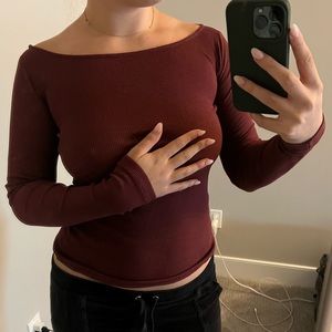 Free People Maroon Ribbed Long Sleeve XS